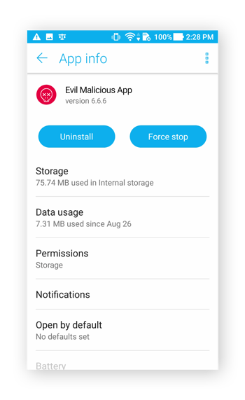 The App info menu in Android 7.0